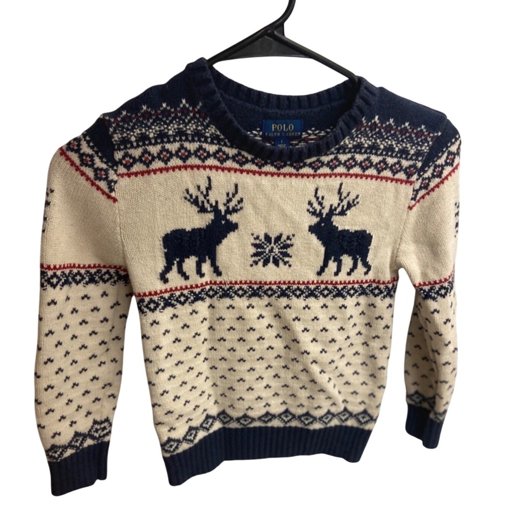 Polo Ralph Lauren Boys Fair Isle Reindeer Holiday Sweater – Size 7
